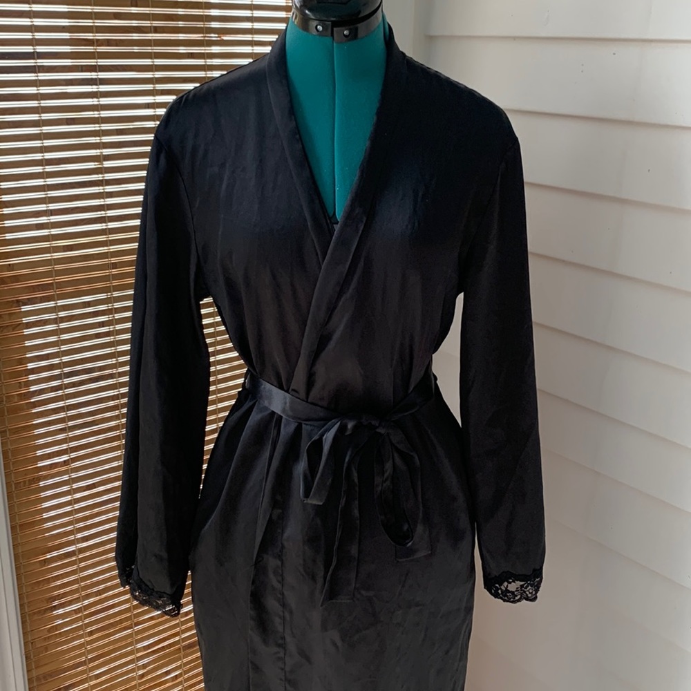 XS Frederick’s of Hollywood black satin robe
